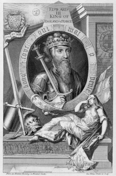 Edward III (1312-77) koning van Engeland vanaf 1327, naar een schilderij in Windsor Castle, gegraveerd door de kunstenaar door George Vertue